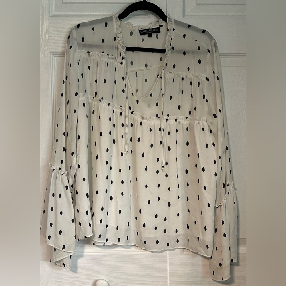 Central Park West Ivory Blouse with Black Polka Dots
